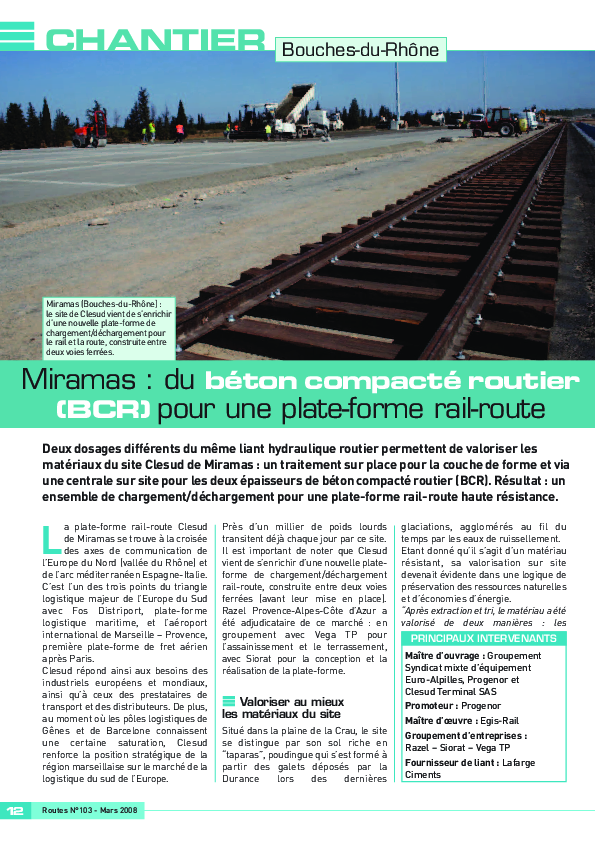 Miramas : du béton compacté routier (BCR) pour une plateforme rail-route