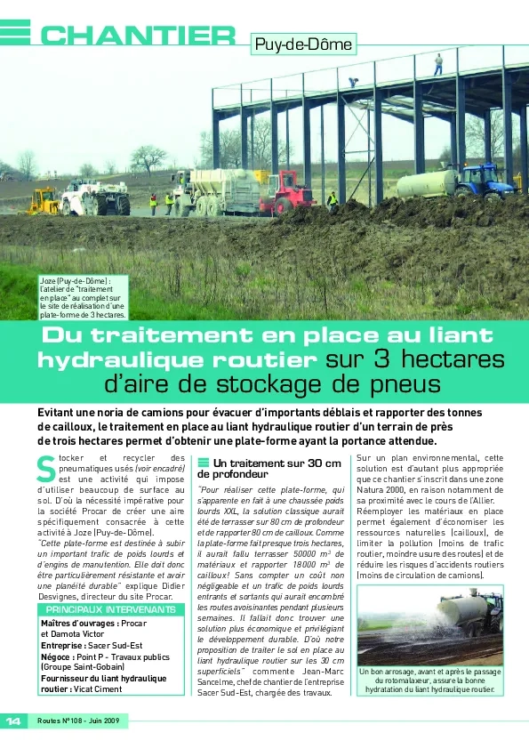 Du traitement en place au liant hydraulique routier sur 3 hectares d'aire de stockage de pneus