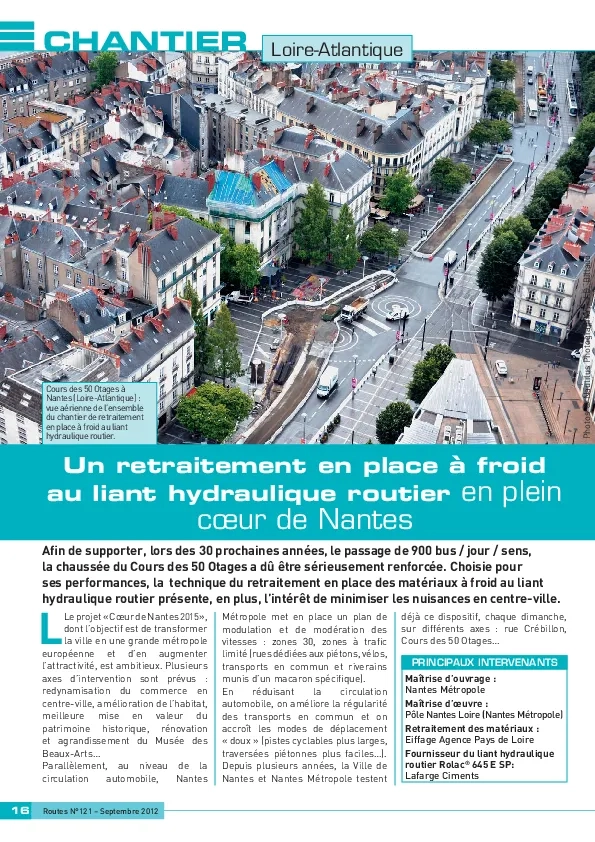 Un retraitement en place à froid au liant hydraulique routier en plein coeur de Nantes