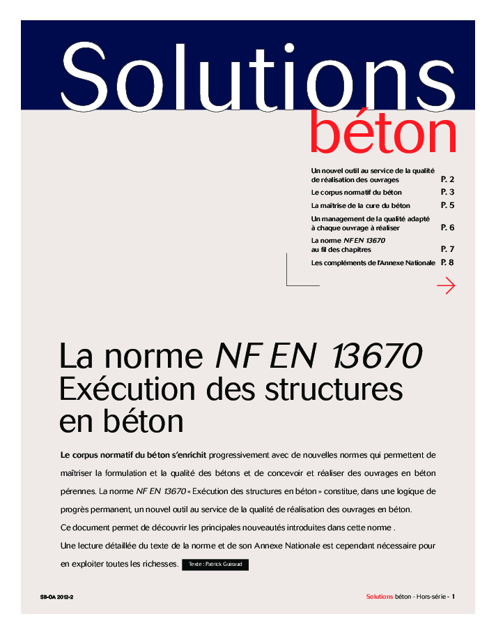 La norme NF EN 13670 Exécution des structures en béton