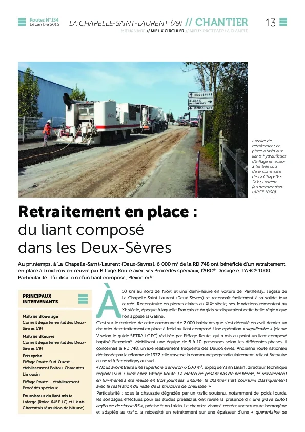 Retraitement en place : du liant composé dans les Deux-Sèvres