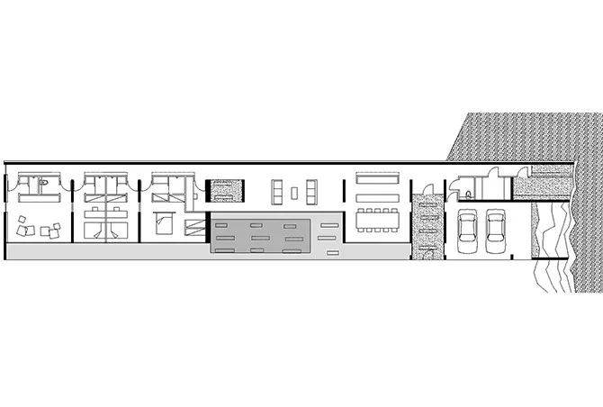 Plan de rez-de-chaussée 1. Entrée 2. Garage 3. cuisine 4. Séjour 5. chambres 6. pièce tv 7. Salles de bains 8. piscine Plan de rez-de-chaussée 1. Entrée 2. Garage 3. cuisine 4. Séjour 5. chambres 6. pièce tv 7. Salles de bains 8. piscine