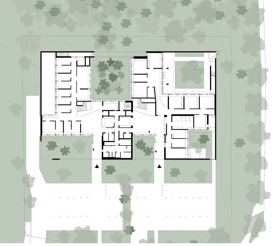 Plan de rez-de-chaussée 1.Hall d’entrée de la partie dédiée
aux enfants 2.Hall d’entrée
de la partie dédiée
aux adultes 3.Zone « tampon » réservée au personnel et séparant les deux parties du centre Plan de rez-de-chaussée 1.Hall d’entrée de la partie dédiée
aux enfants 2.Hall d’entrée
de la partie dédiée
aux adultes 3.Zone « tampon » réservée au personnel et séparant les deux parties du centre