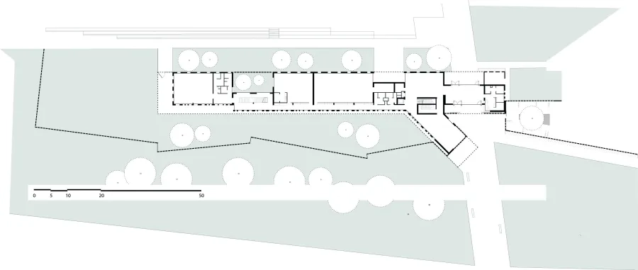Plan de rez-de-chaussée du bâtiment d’accueil 1. Greta – 2. Salle des professeurs – 3. Salle d’examen – 4. Hall secondaire – 5. Salle d’exposition – 6. Hall d’accueil Plan de rez-de-chaussée du bâtiment d’accueil 1. Greta – 2. Salle des professeurs – 3. Salle d’examen – 4. Hall secondaire – 5. Salle d’exposition – 6. Hall d’accueil