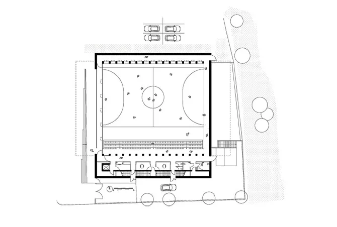 Plan niveau rue, entrée mezzanine 1. parvis 2. mezzanine 3. tribunes 4. bureauxassociations Plan niveau rue, entrée mezzanine 1. parvis 2. mezzanine 3. tribunes 4. bureauxassociations