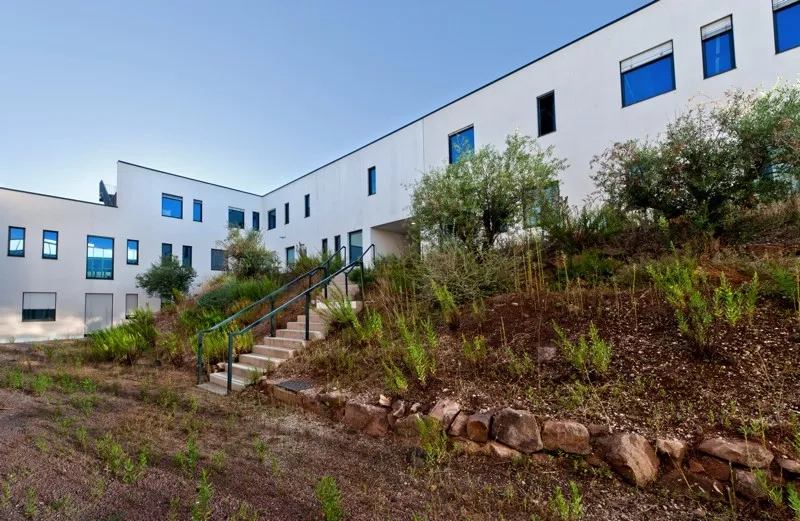 À l’intérieur, un vaste patio central permet de faire entrer la lumière naturelle dans les locaux. À l’intérieur, un vaste patio central permet de faire entrer la lumière naturelle dans les locaux.