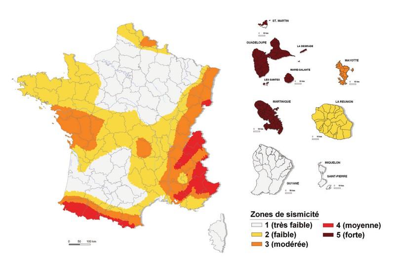 Zonage sismique de la France en vigueur actuellement.