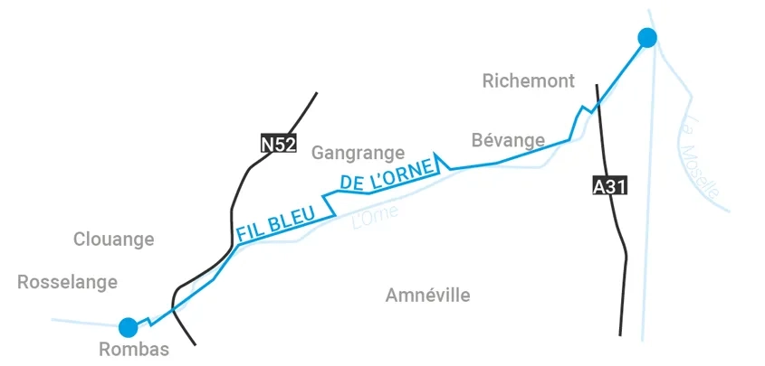 Tracé de la véloroute du Fil bleu et de la Voie bleue. Tracé de la véloroute du Fil bleu et de la Voie bleue.
