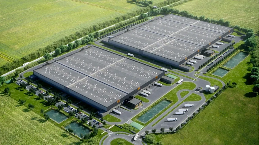 Vue d’artiste du nouveau parc logistique Logisterra, dont la livraison est prévue au troisième trimestre 2023. Achevé, le bâtiment principal aura une superficie de 102 000 m².