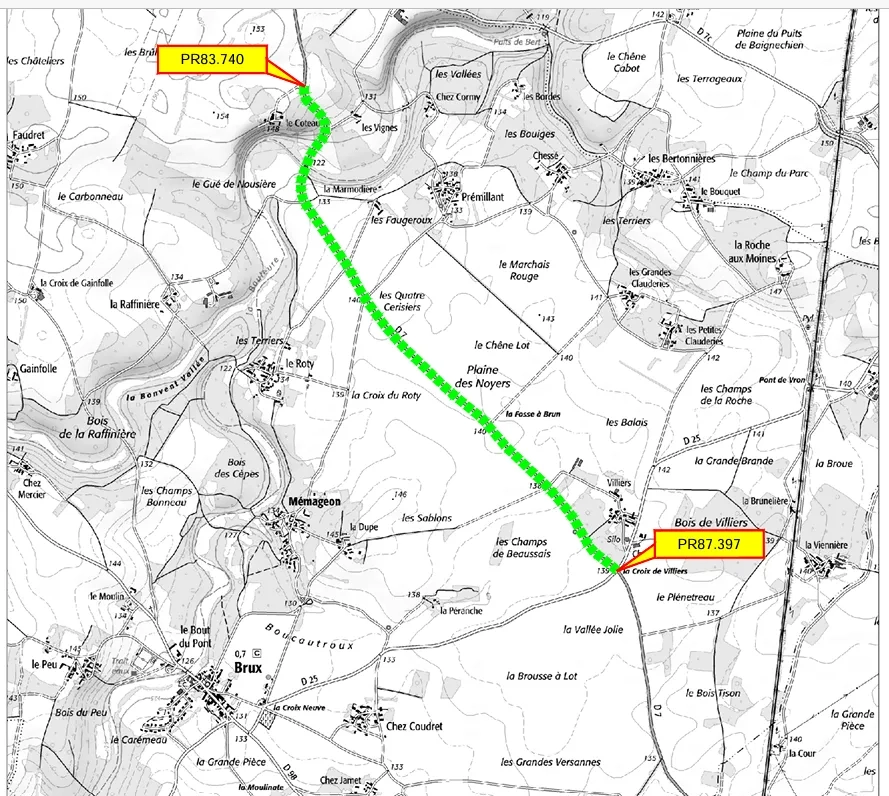 Figure 2. Les travaux de calibrage et de renforcement de la RD7, en 2022, ont concerné la section comprise entre le carrefour RD7-RD25 et l’ouvrage d’art franchissant la Bouleure.