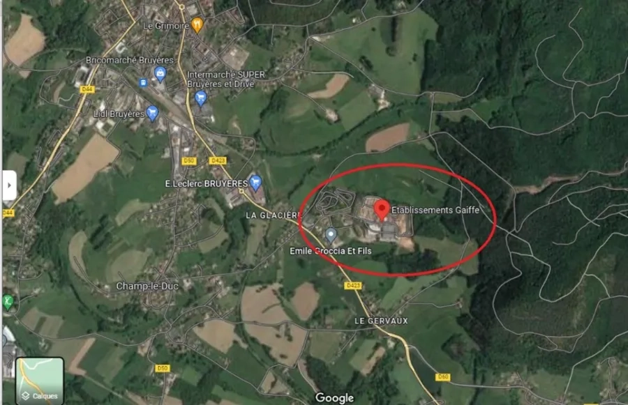 Plan de situation de la scierie Gaiffe sur la commune de Champ-le-Duc (88).