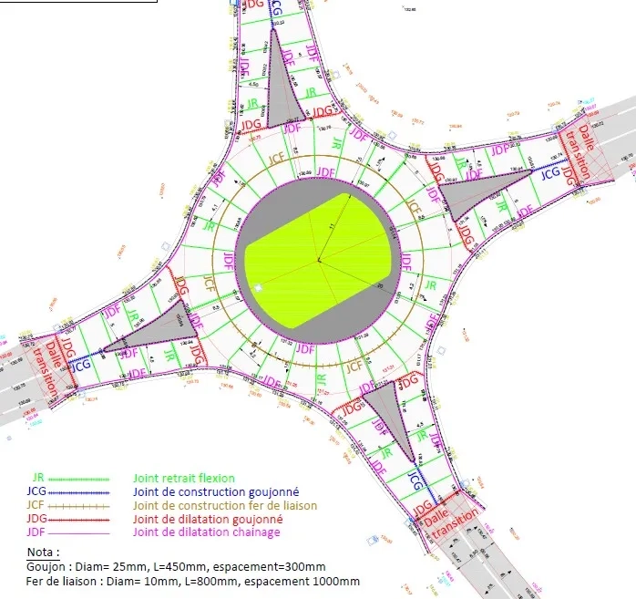 Plan de calepinage pour un projet de carrefour giratoire.