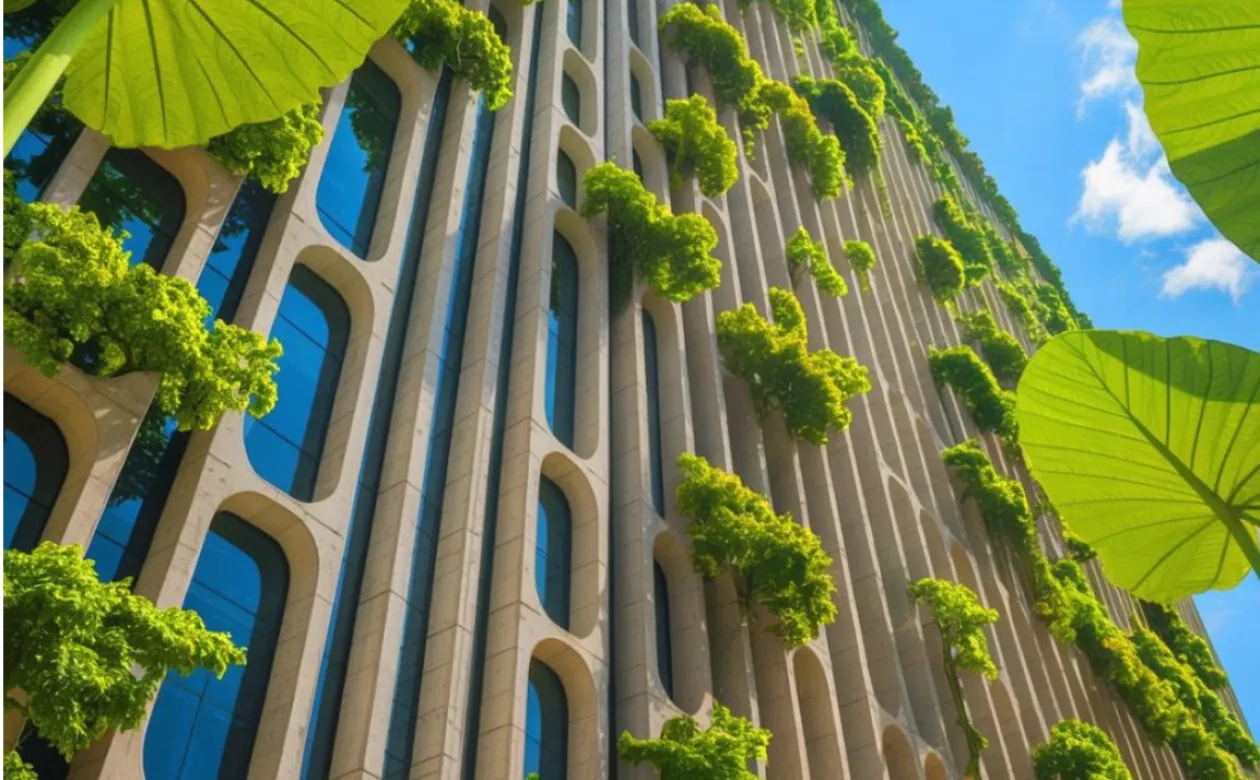 Surface immeuble béton et verdure (IA)