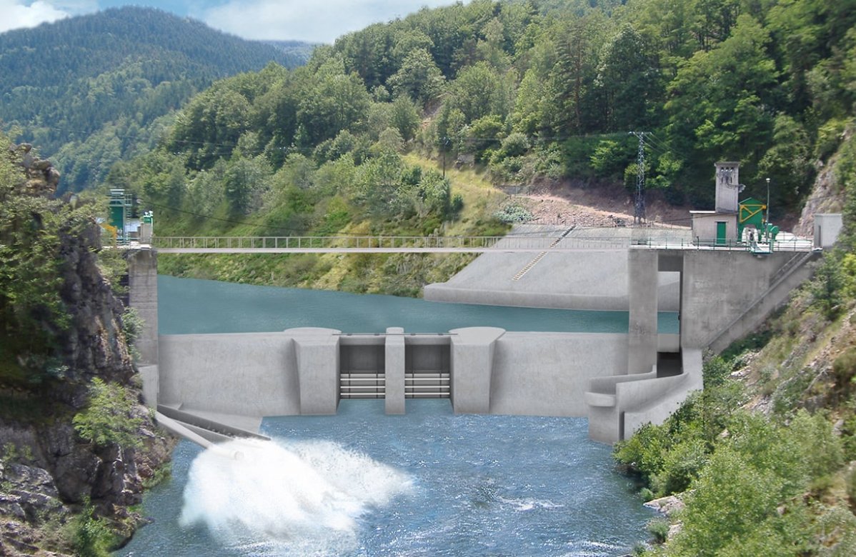 Photo-montage du barrage de Poutès terminé