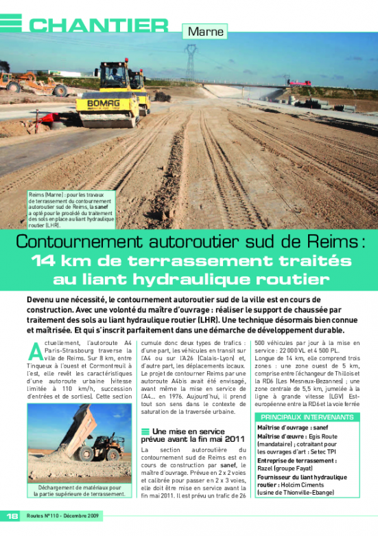 Contournement autoroutier sur de Reims : 14 km de terrassement traités au liant hydraulique routier