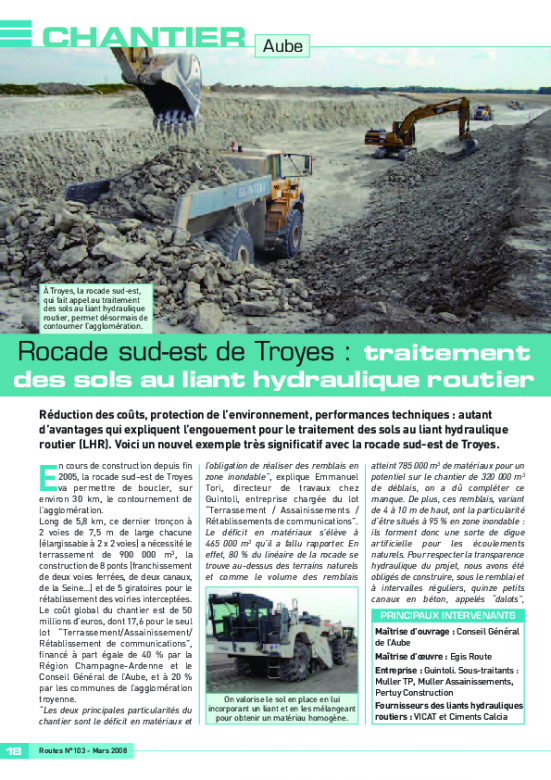 Rocade sud-est de Troyes : traitement des sols au liant hydraulique routier