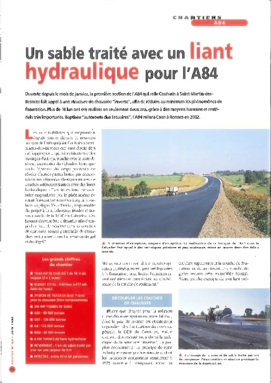 Un sable traité avec un liant hydraulique pour l'A84