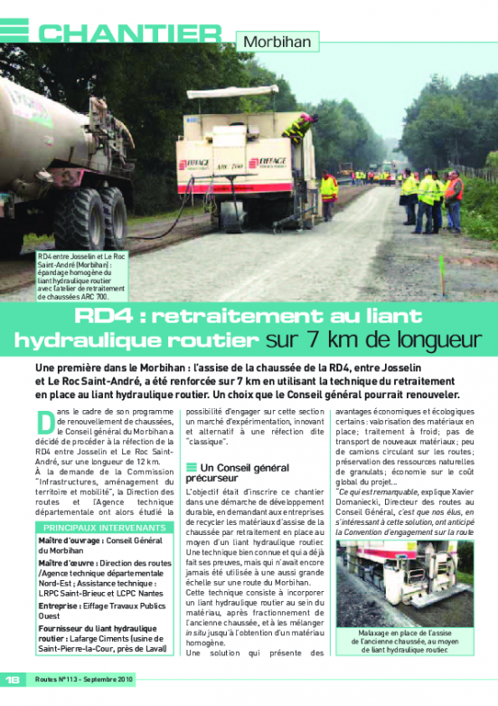 RD4 : retraitement au liant hydraulique routier sur 7km de longueur