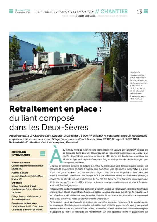 Retraitement en place : du liant composé dans les Deux-Sèvres
